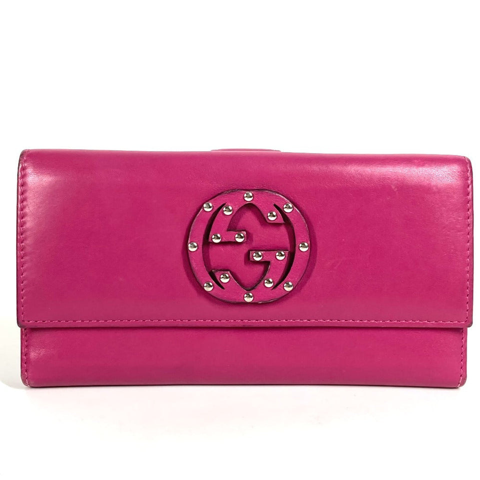 Gucci Long Wallet Purse 231843 leather Purple pink type Interlocking G studs