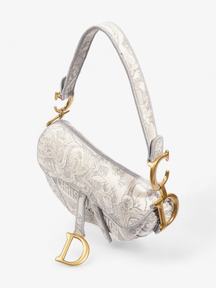 Christian Dior Saddle Bag Grey Oblique Cotton