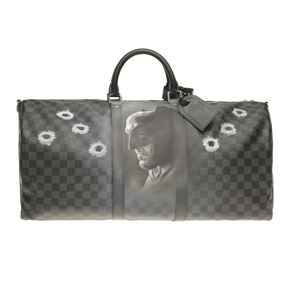 Louis Vuitton NEW Keepall 55 damier graphite strap customized "BATBAG II"!