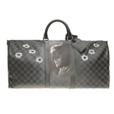 Louis Vuitton NEW Keepall 55 damier graphite strap customized "BATBAG II"!