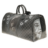 Louis Vuitton NEW Keepall 55 damier graphite strap customized "BATBAG II"!