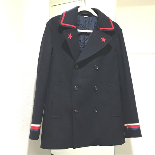 Gucci pea coat 451131 wool Navy By color Silvi Web Ribbon 48