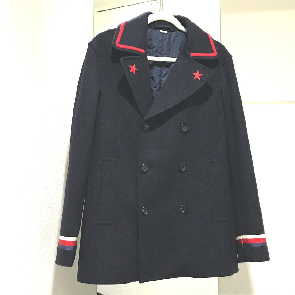 Gucci pea coat 451131 wool Navy By color Silvi Web Ribbon 48
