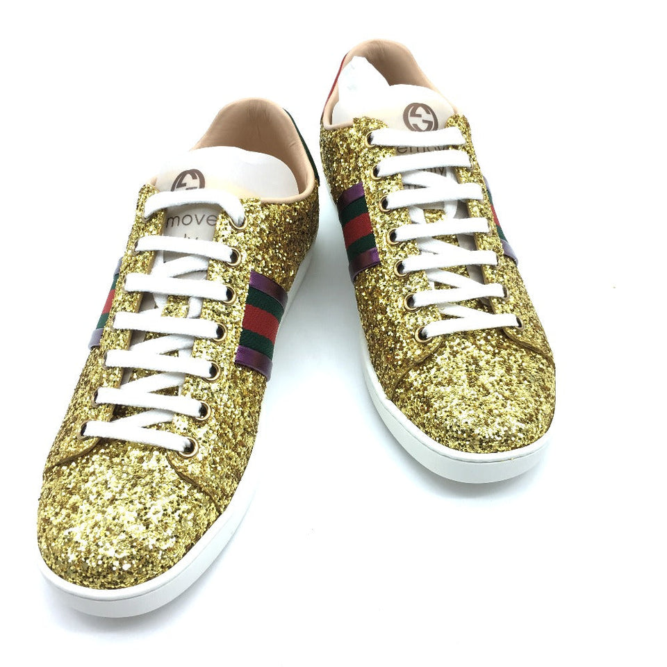 Gucci sneakers 475610 Glitter Canvas , Sequins Gold type Sherry line Women 36.5