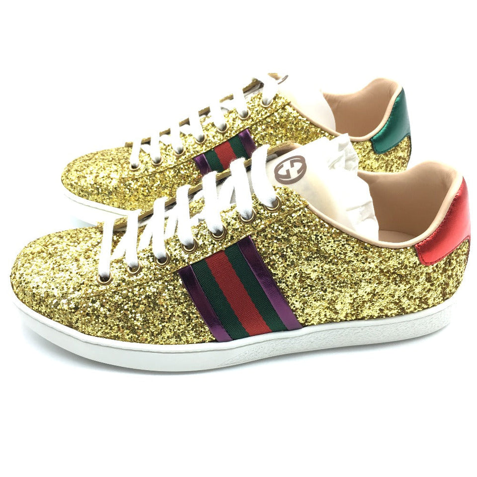 Gucci sneakers 475610 Glitter Canvas , Sequins Gold type Sherry line Women 36.5