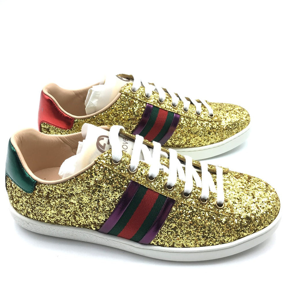 Gucci sneakers 475610 Glitter Canvas , Sequins Gold type Sherry line Women 36.5