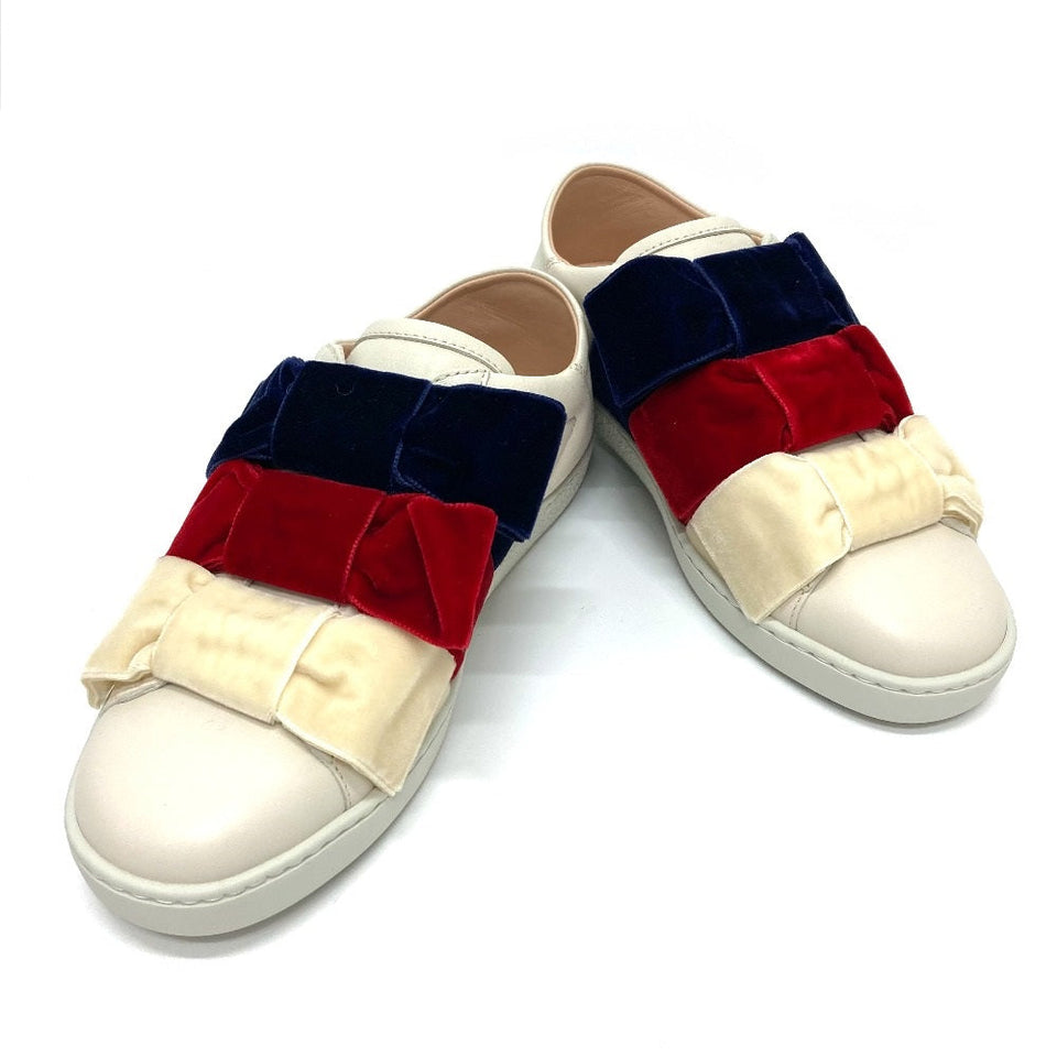 Gucci sneakers 524989 Leather, Velour White x red x blue ribbon Bee bee Women 34