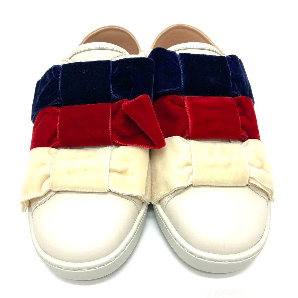 Gucci sneakers 524989 Leather, Velour White x red x blue ribbon Bee bee Women 34