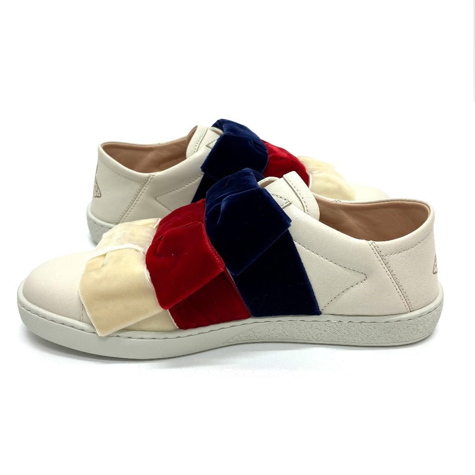 Gucci sneakers 524989 Leather, Velour White x red x blue ribbon Bee bee Women 34