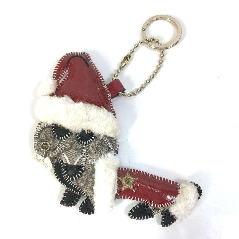 Gucci Bag charm GG Supreme Canvas beige Gucciori Santa Claus Christmas Keyring GG Chihuahua dog