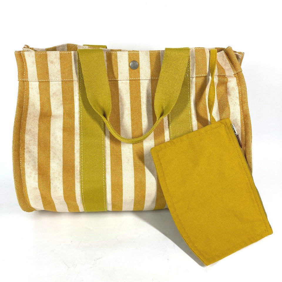 Hermes Tote Bag canvas yellow With porch Cannes MM Stripes