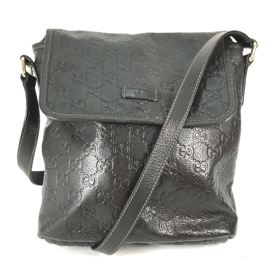 Gucci Shoulder Bag 223666 Sima leather Dark brown Guccisima GG mens