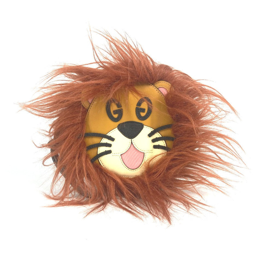 Gucci Clutch bag 704806 Fur, Leather, Suede Brown GG Lion Lion Round Women