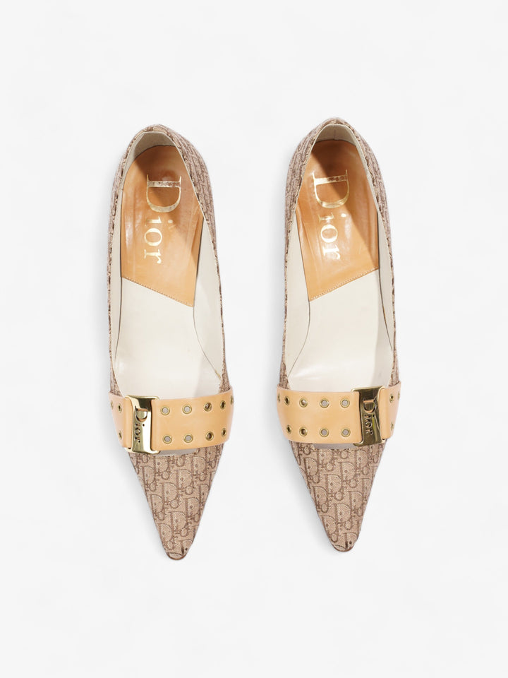 Christian Dior Buckle Logo Heels 70mm Beige Canvas EU 38 UK 5