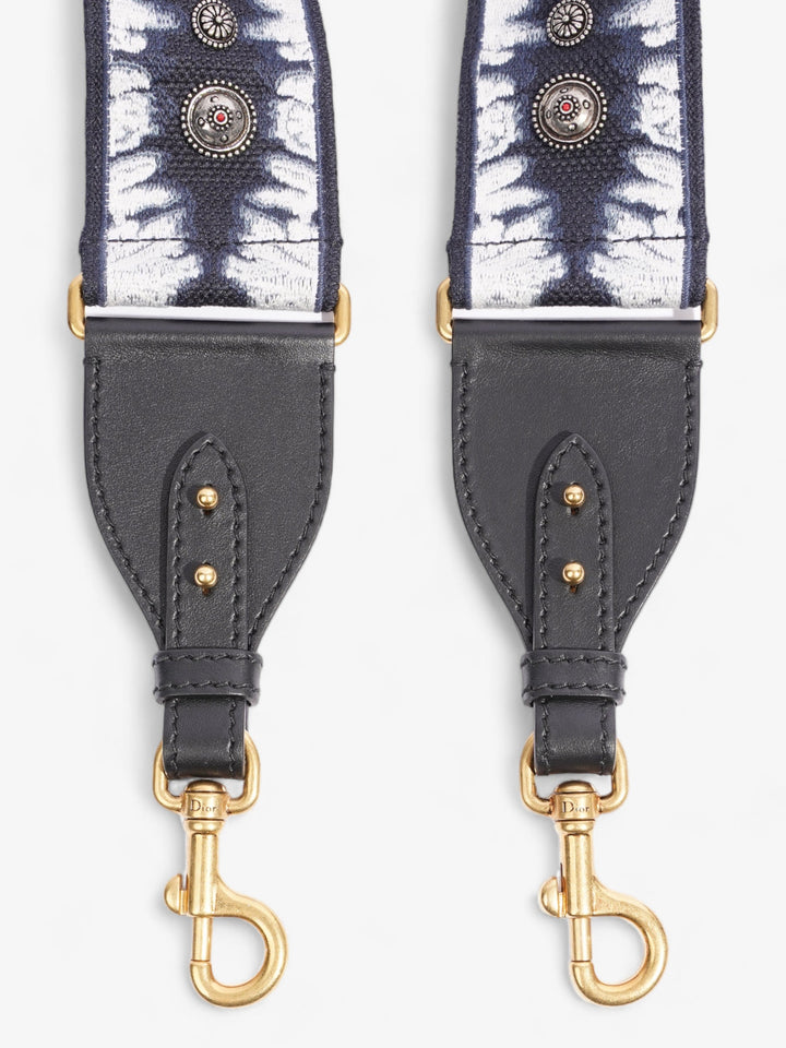 Christian Dior Saddle Bag Strap Navy / Black / White Canvas