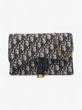 Christian Dior Saddle Pouch with Chain Blue Oblique Cotton Medium