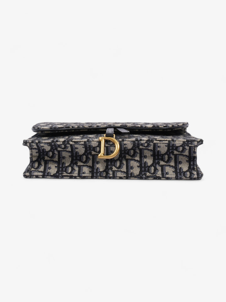 Christian Dior Saddle Pouch with Chain Blue Oblique Cotton Medium