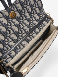 Christian Dior Saddle Pouch with Chain Blue Oblique Cotton Medium