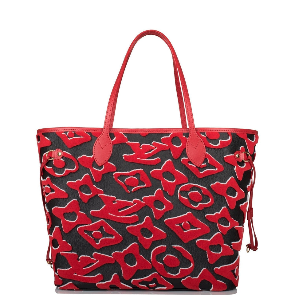 Louis Vuitton x UF Black and Red Tufted Monogram Neverfull MM Tote