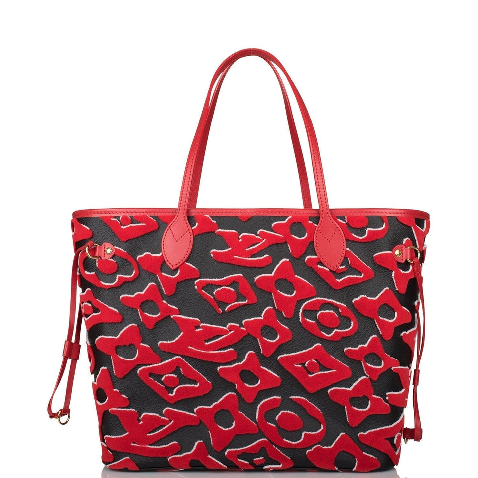 Louis Vuitton x UF Black and Red Tufted Monogram Neverfull MM Tote