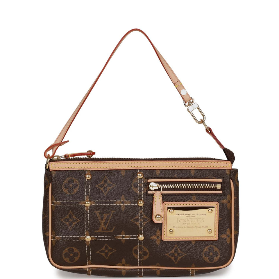 Louis Vuitton Brown Monogram Riveting Pochette Gold Hardware Clutch