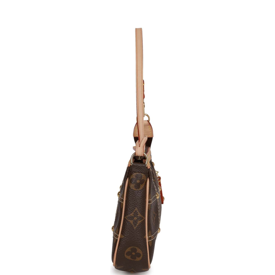 Louis Vuitton Brown Monogram Riveting Pochette Gold Hardware Clutch