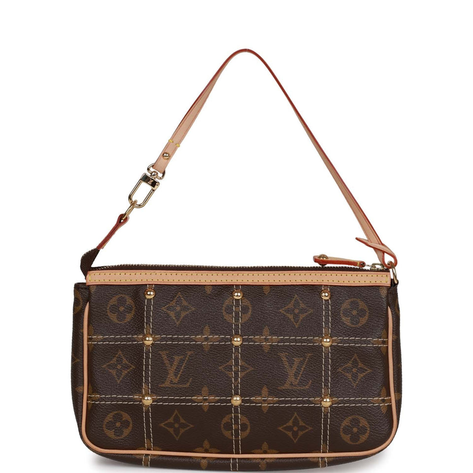 Louis Vuitton Brown Monogram Riveting Pochette Gold Hardware Clutch