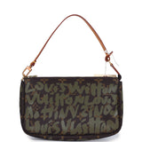 Louis Vuitton x Stephen Spro Pochette Accessories Khaki Graffiti Gold Hardware Clutch