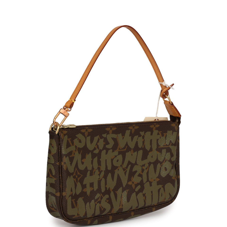Louis Vuitton x Stephen Spro Pochette Accessories Khaki Graffiti Gold Hardware Clutch