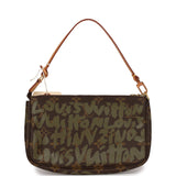 Louis Vuitton x Stephen Spro Pochette Accessories Khaki Graffiti Gold Hardware Clutch