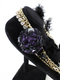 Louis Vuitton Vintage Fall 2005 Black and Purple Chain Crystal Flower Ribbon Necklace