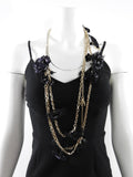 Louis Vuitton Vintage Fall 2005 Black and Purple Chain Crystal Flower Ribbon Necklace