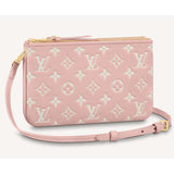 Louis Vuitton Double Zip Pochette Pink Monogram Empreinte Embossed Supple Grained Cowhide Clutch