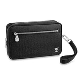 Louis Vuitton LV Men Pochette Kasai Taiga Cowhide Leather-Black Clutch