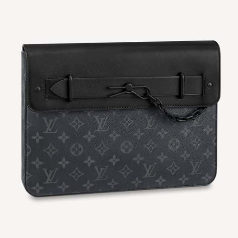 Louis Vuitton LV Men Pochette Steamer Monogram Eclipse Coated Canvas Clutch