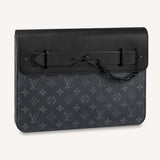 Louis Vuitton LV Men Pochette Steamer Monogram Eclipse Coated Canvas Clutch