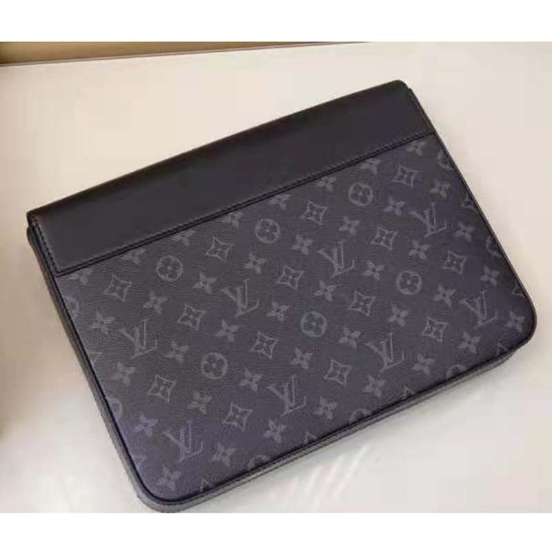 Louis Vuitton LV Men Pochette Steamer Monogram Eclipse Coated Canvas Clutch