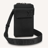 Louis Vuitton LV Unisex Aerogram Phone Pouch Black Grained Calf Cowhide Leather Clutch