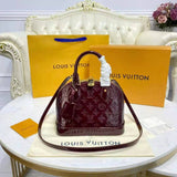 Louis Vuitton LV Unisex Alma BB Handbag Amarante Red Monogram Vernis Embossed Patent Calf Leather