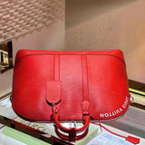 Louis Vuitton LV Unisex Alma Travel GM Vermillon Red Epi XL Grained Leather Handle Clip Handbag