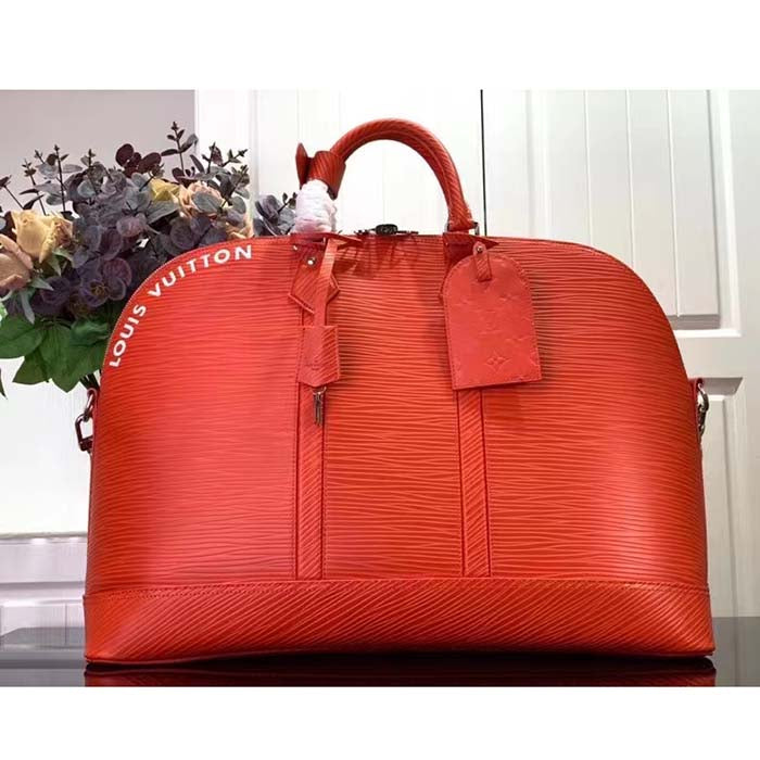 Louis Vuitton LV Unisex Alma Travel GM Vermillon Red Epi XL Grained Leather Handle Clip Handbag