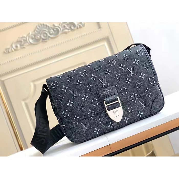 Louis Vuitton LV Unisex Archy Messenger MM Bag Black Charcoal Cowhide Leather