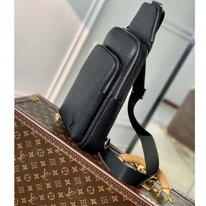Louis Vuitton LV Unisex Avenue Sling Bag Black Taiga Cowhide Leather