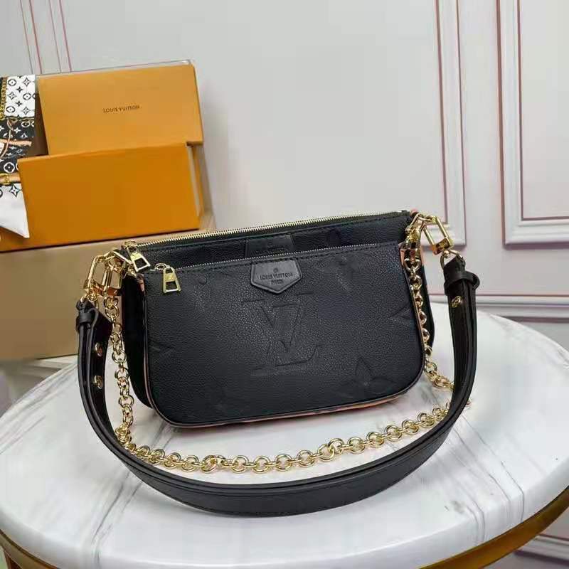 Louis Vuitton LV Unisex Black Multi Pochette Accessoires Embossed Supple Grained Cowhide Clutch