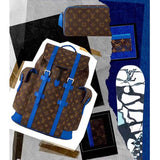 Louis Vuitton LV Unisex Christopher MM Backpack Blue Monogram Macassar Coated Canvas Cowhide Leather