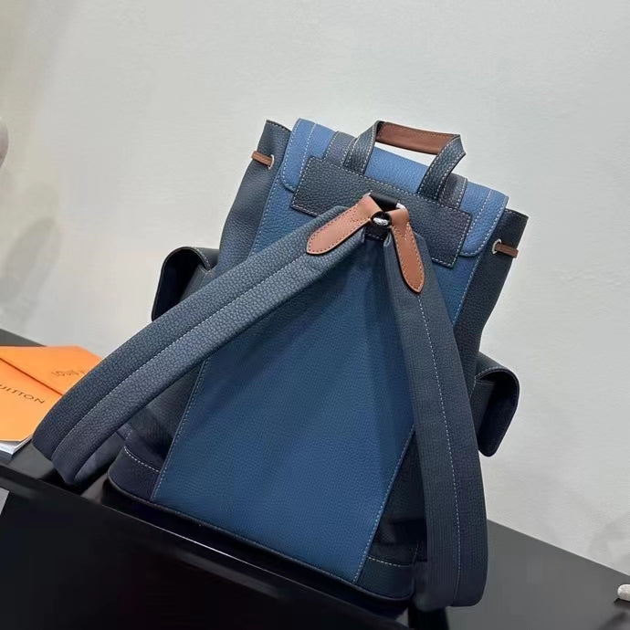Louis Vuitton LV Unisex Christopher MM Backpack Blue Navy Taurillon Leather