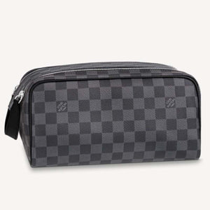 Louis Vuitton LV Unisex Dopp Kit Toilet Pouch Grey Damier Graphite Canvas Clutch