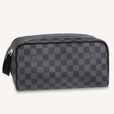 Louis Vuitton LV Unisex Dopp Kit Toilet Pouch Grey Damier Graphite Canvas Clutch
