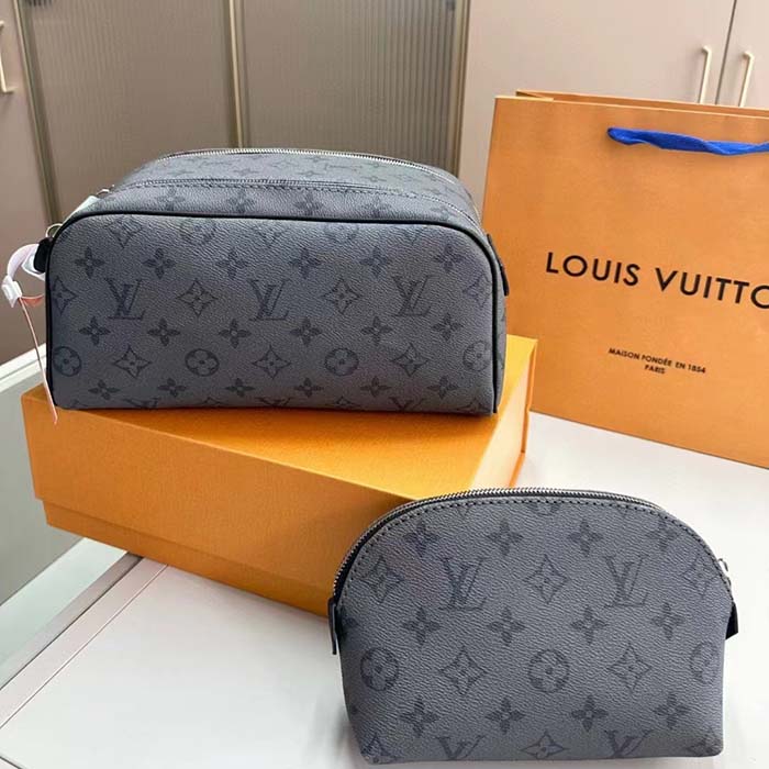 Louis Vuitton LV Unisex Dopp Kit Toilet Pouch Monogram Eclipse Coated Canvas Clutch