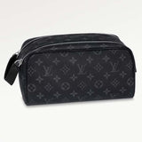 Louis Vuitton LV Unisex Dopp Kit Toilet Pouch Monogram Eclipse Coated Canvas Clutch